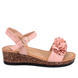 Sandales compensées à fleurs Pionter Rose