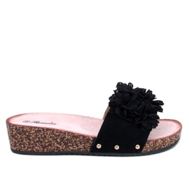 Sandales compensées à fleurs Galia Black le noir