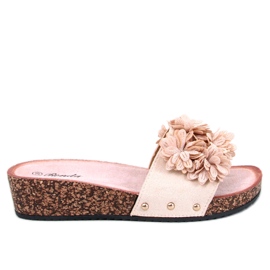 Sandales compensées à fleurs Galia Beige