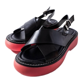 Sandales noires sur plateforme rose de Rozana