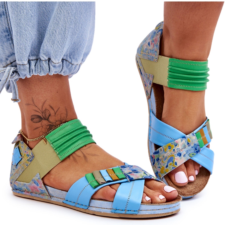 Sandales Cuir Avec Trépointe Maciejka 03375-34 Bleu