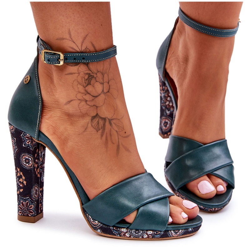 Sandales a Talons Hauts en Cuir Maciejka 06081-09 Vert Foncé