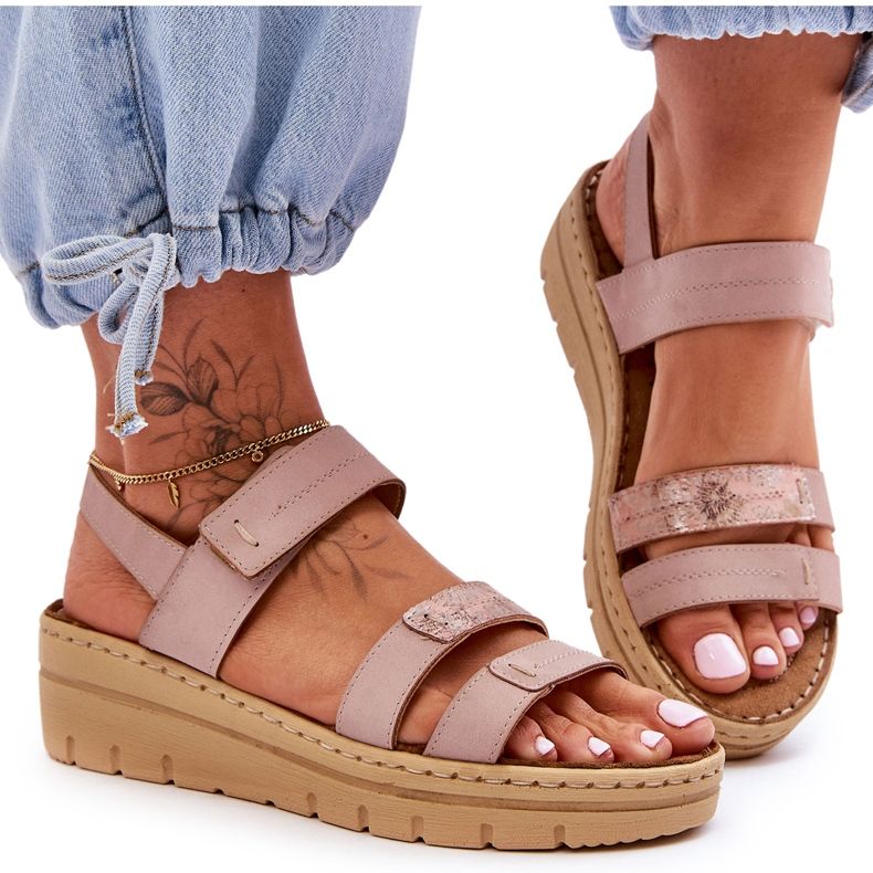 Vinceza Sandales en cuir pour femmes avec velcro Rose Fresh Look