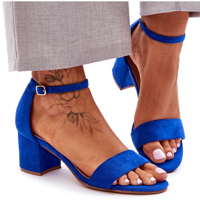 Sandales en daim classiques à talons bas bleu lune de miel