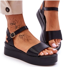 Sandales compensées en cuir confortables Noir Tifena