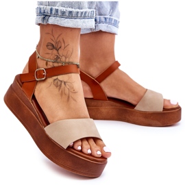Sandales Compensées Confortables en Cuir Beige-Marron Tifena brun