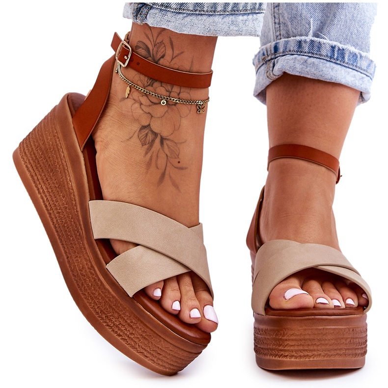 Sandales Compensées Confortables Femme Marron-Beige Laurie
