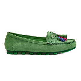 PS1 Mocassins En Daim Avec Noeud Et Franges Dorine Vert