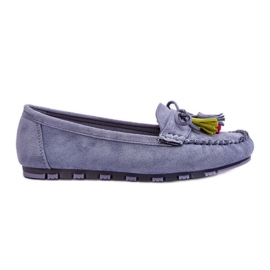 PS1 Mocassins Daim Bleu Dorine Avec Noeud Et Franges