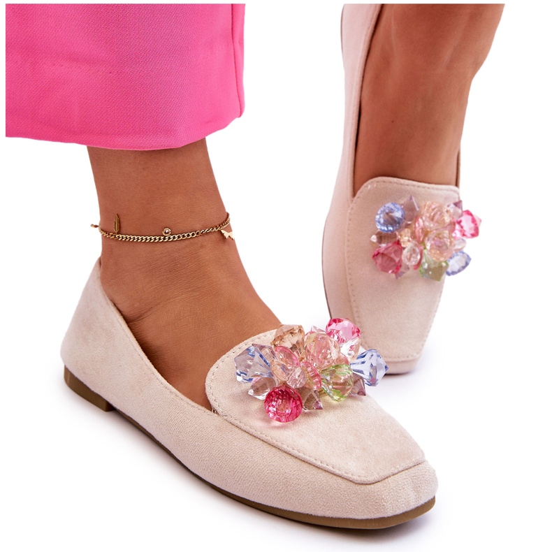 PS1 Mocassins en daim avec cristaux décoratifs beige Arvilla PS1 Mocassins en daim avec cristaux décoratifs beige Arvilla