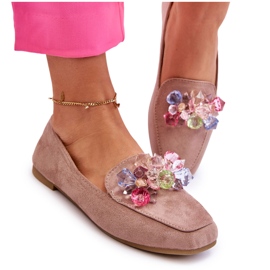 PS1 Mocassins En Daim Avec Cristaux Décoratifs Beige Foncé Arvilla