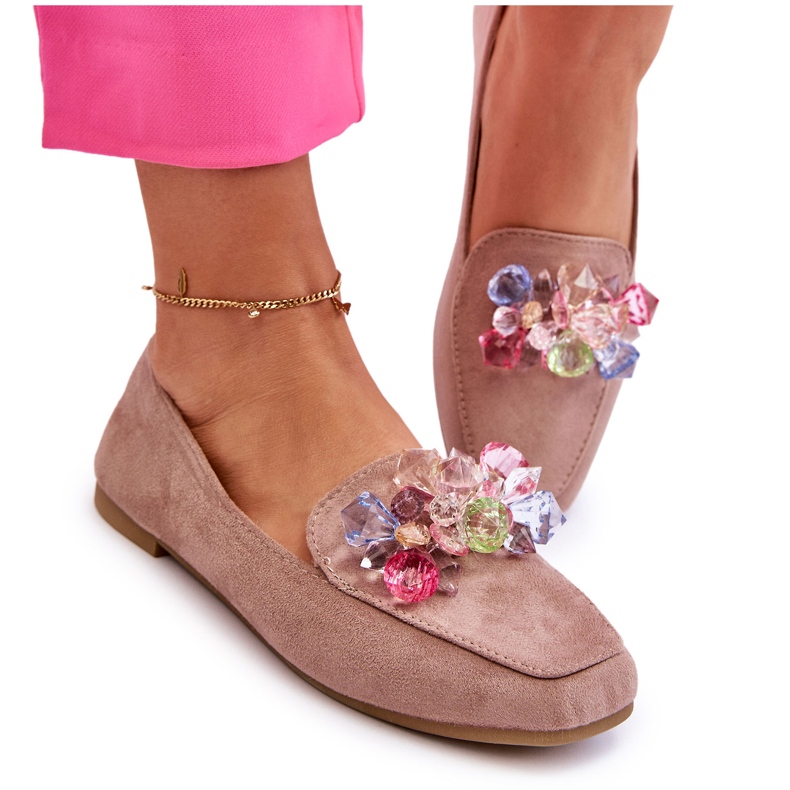 PS1 Mocassins En Daim Avec Cristaux Décoratifs Beige Foncé Arvilla