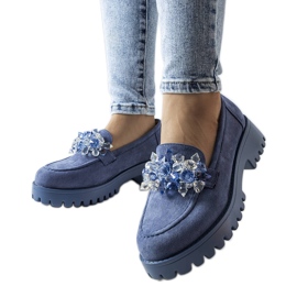 Chaussures en daim écologique bleu avec cristaux Lilja