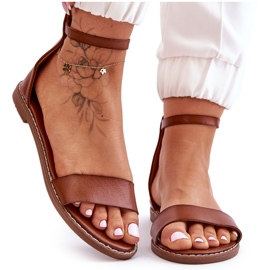 Sandales plates zippées en cuir marron Millou brun