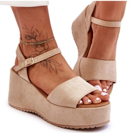 Sandales Compensées en Daim Femme Beige Lydia