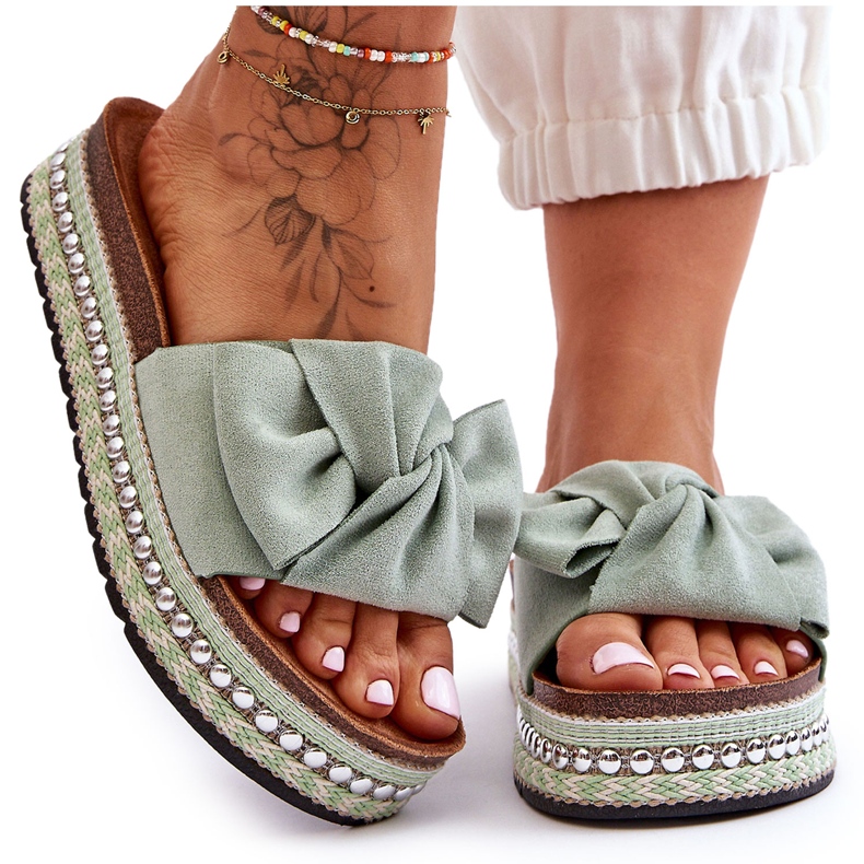 Chaussons Femme En Daim Avec Nœud Lauria Vert