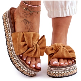 Chaussons Femme En Daim Avec Nœud Lauria Camel brun