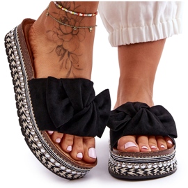 Chaussons Femme Daim Avec Nœud Noir Lauria