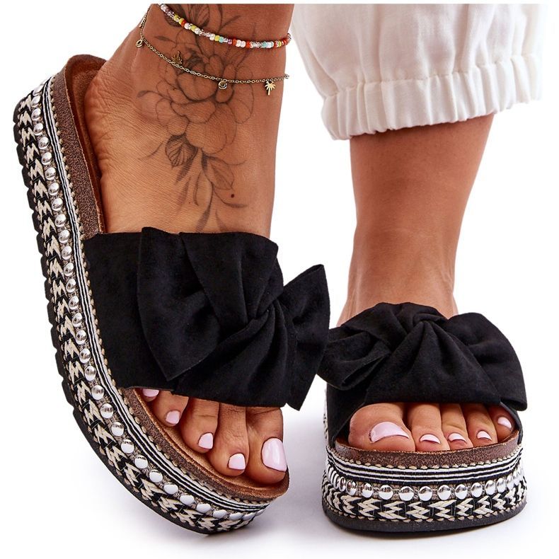 Chaussons Femme Daim Avec Nœud Noir Lauria le noir