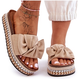 Chaussons Femme Daim Avec Nœud Beige Lauria