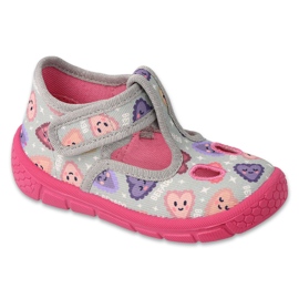 Chaussons enfants Befado 630P007 gris et rose avec coeurs Chaussons enfants Befado 630P007 gris et rose avec coeurs