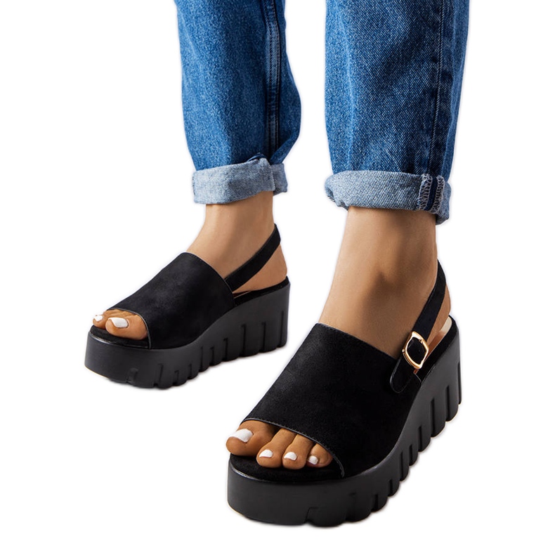 Sandales compensées noires pour femmes de Berfin le noir