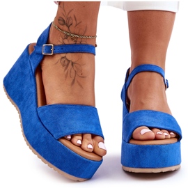 Sandales compensées en daim pour femme Bleu Lydia