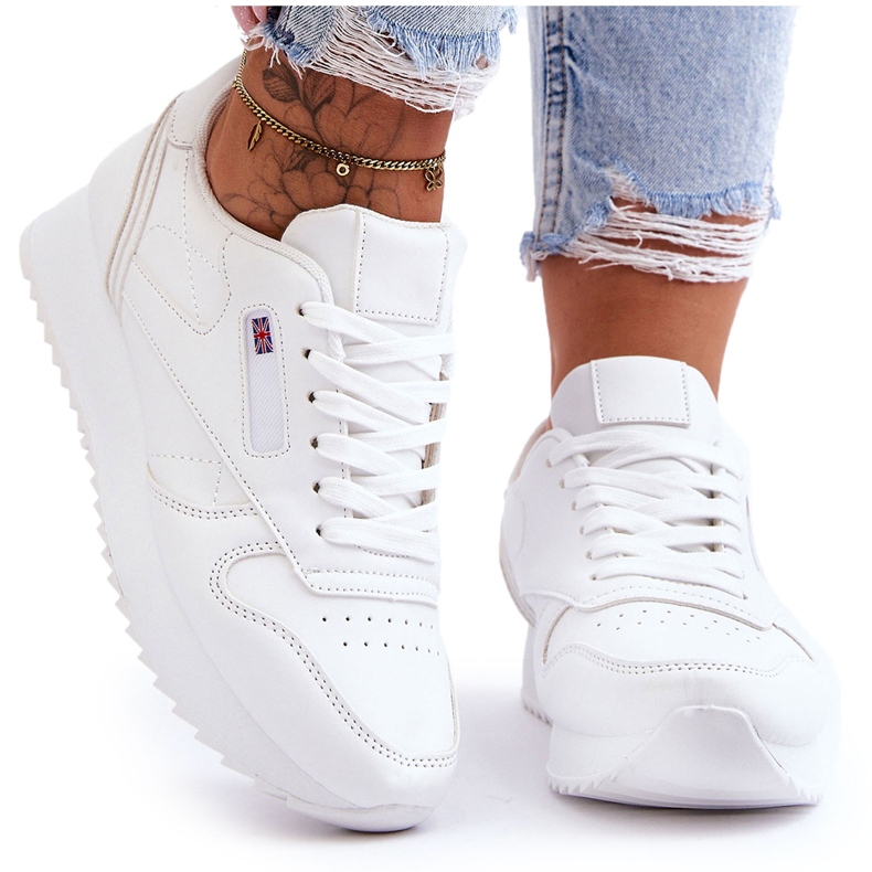 PM1 Chaussures de sport à plateforme à lacets en cuir Merida blanches