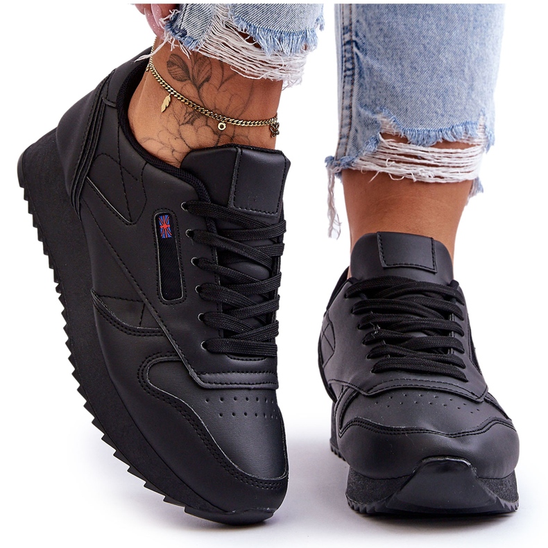 PM1 Chaussures de sport en cuir à plateforme à lacets Merida noires le noir