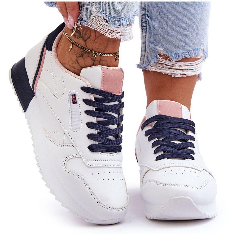 PM1 Merida Chaussures de sport en cuir à plateforme à lacets blanches et bleu marine