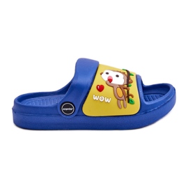 WJ1 Sandales Claquettes Enfant Légères Motif Animalier Bleu-Jaune Rico