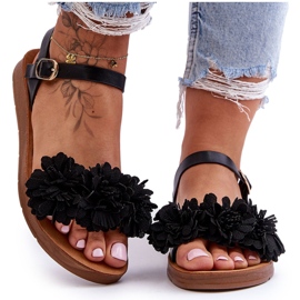 Sandales Femme Avec Fleurs En Textile Noir Fiori