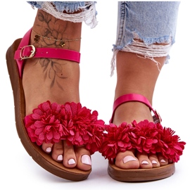 Sandales Femme Avec Fleurs En Tissu Fuchsia Fiori rose