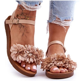 Sandales Femme Avec Fleurs En Tissu Beige Fiori