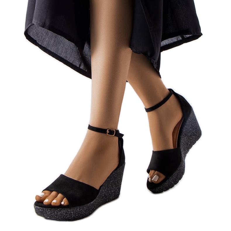 Sandales compensées noires Allis le noir