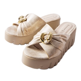 Chaussons compensés femme Laura or doré