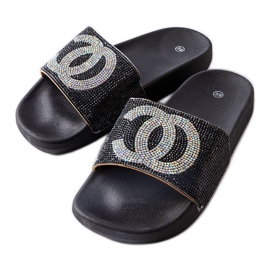 Claquettes noires ornées de strass de Glendale le noir Claquettes noires ornées de strass de Glendale le noir