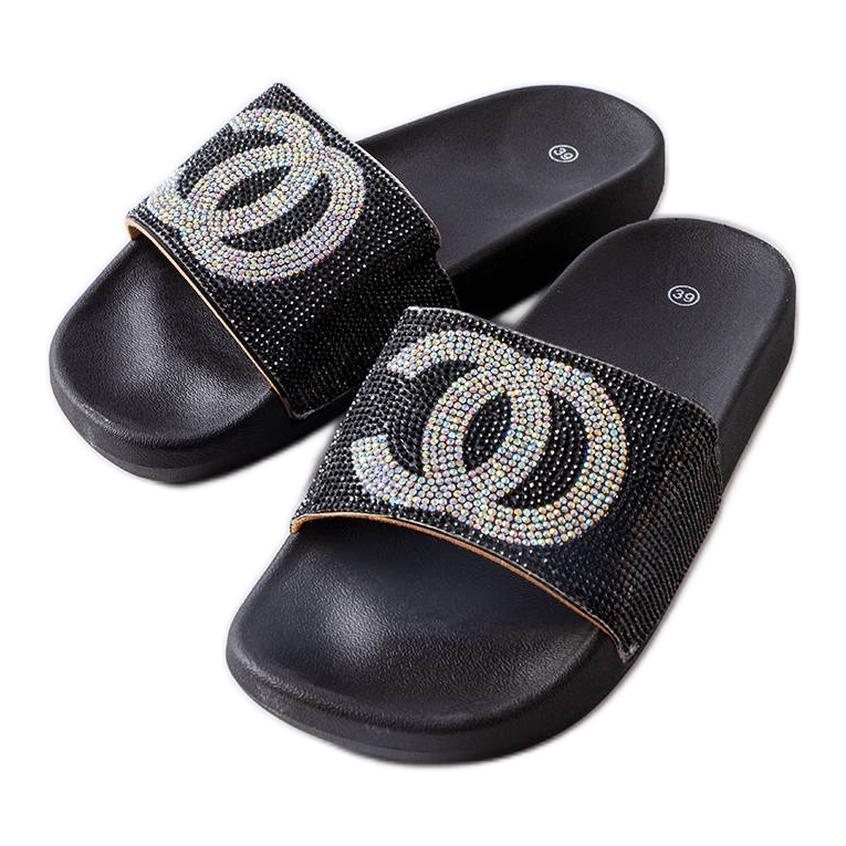 Claquettes noires ornées de strass de Glendale le noir