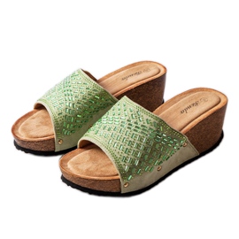 Sandales compensées vertes à strass Guymon Sandales compensées vertes à strass Guymon