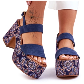 Sandales a Talons Hauts en Cuir Maciejka 06089-17 Bleu Marine