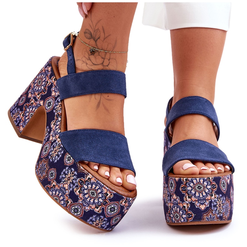 Sandales a Talons Hauts en Cuir Maciejka 06089-17 Bleu Marine