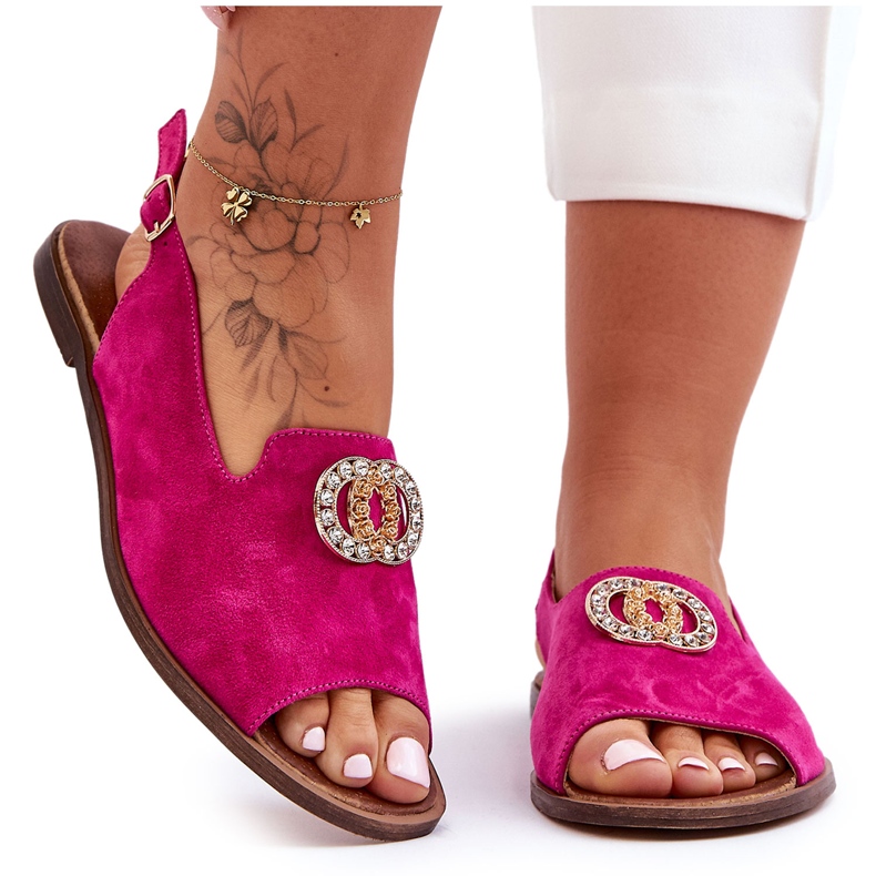 Sandales Plates Daim Avec Décoration Nicole 2744/067 Fuchsia rose