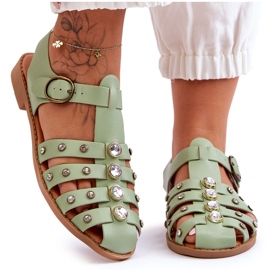 Sandales Plates Femme Avec Zircon Vert Ascot
