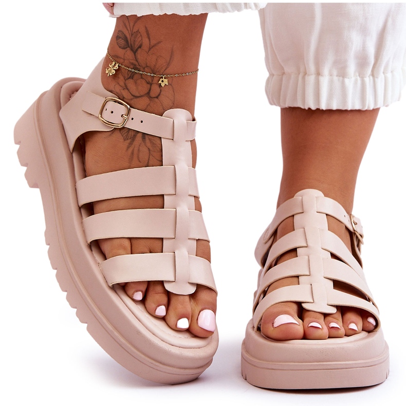 Sandales En Cuir À Rayures Colet Beiges