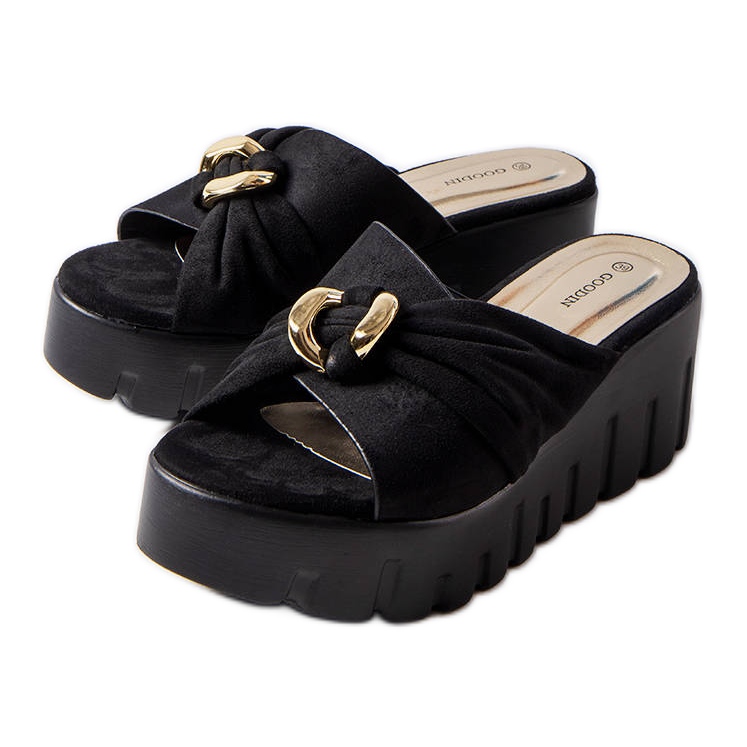 Goodin Chaussons compensés femme Laura noirs le noir