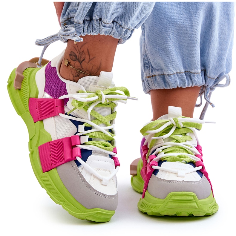 PS1 Chaussures de sport à lacets à la mode pour femmes Vert-Rose Chillout!