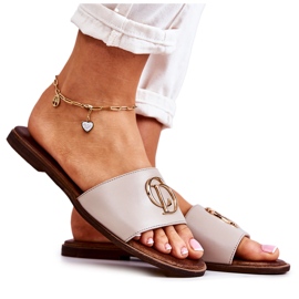 Tongs pour femmes en cuir avec décoration Nicole 2735 Beige