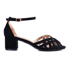 Sandales à petits talons en daim noir Shelovet le noir