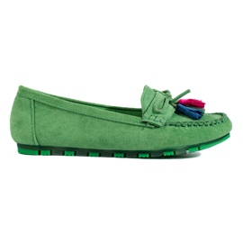 Mocassins bohèmes en daim vert Shelovet avec pompons