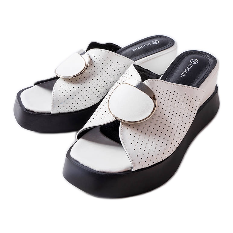 Sandales compensées blanches à ornements Degna
